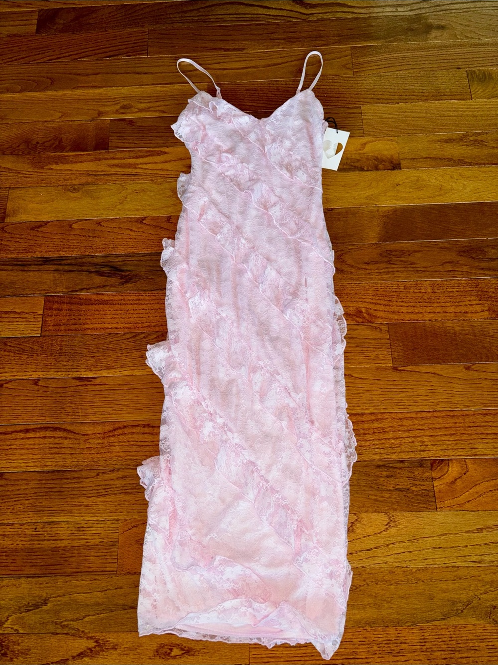 ' Pink Lace Slip Dress with Spaghetti Straps